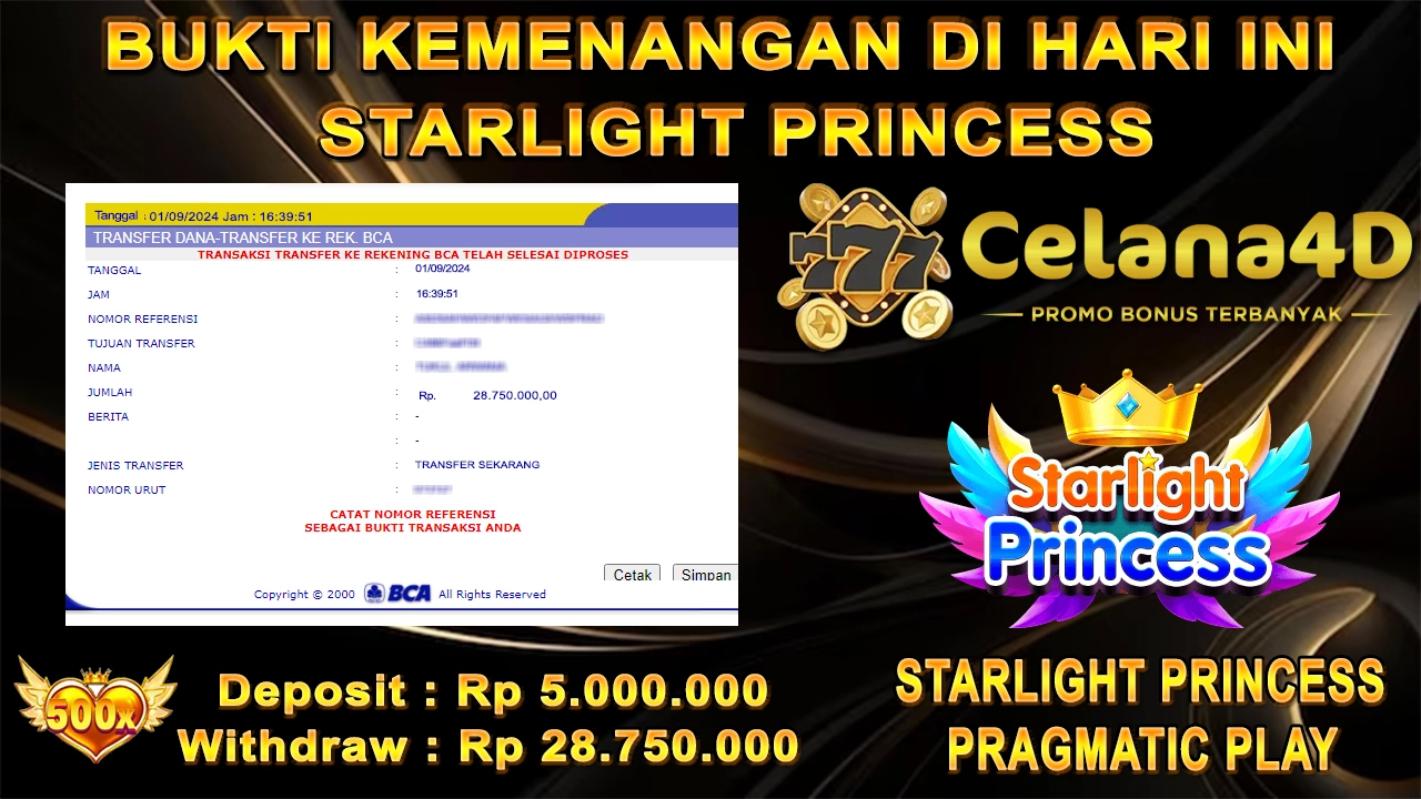 KEMENANGAN BESAR DI HARI INI DALAM GAME STARLIGHT PRINCESS !