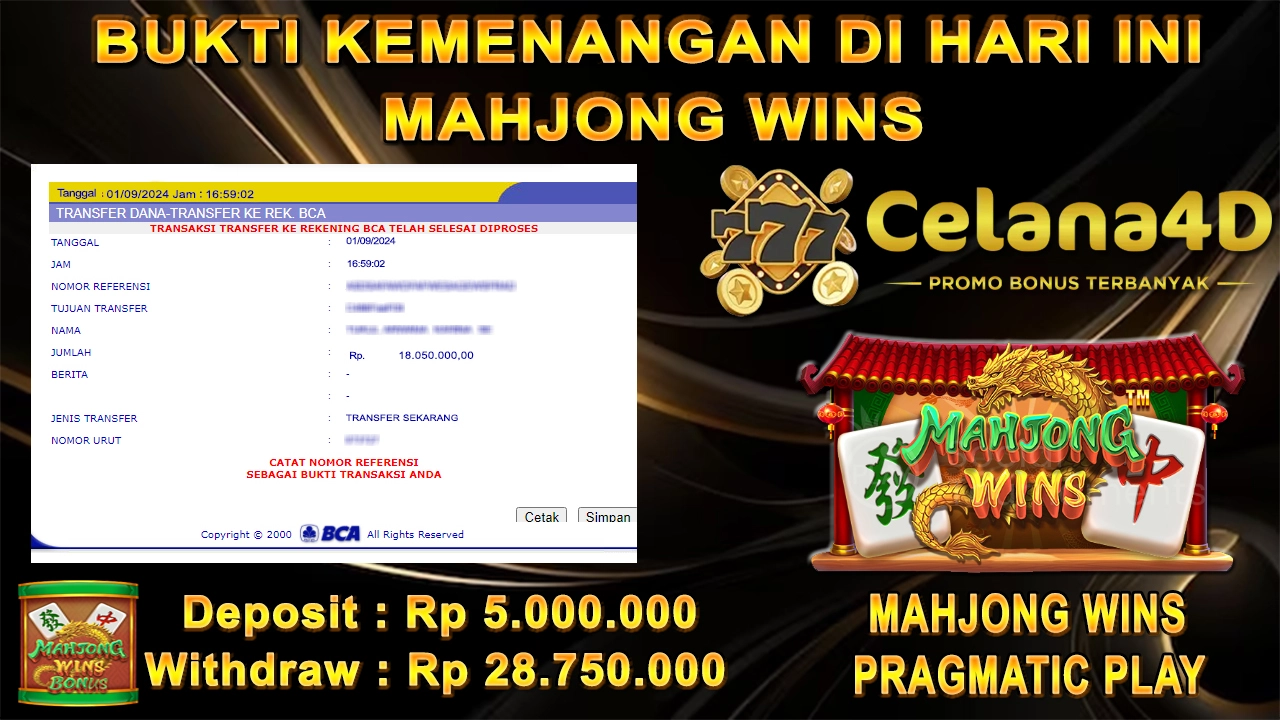 KEMENANGAN BESAR DI HARI INI DALAM GAME MAHJONG WINS  !