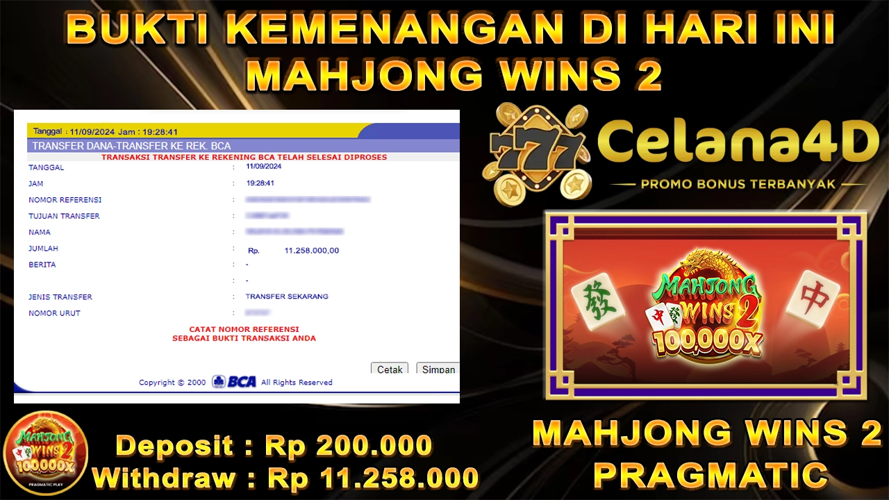 KEMENANGAN BESAR DI HARI INI DALAM GAME MAHJONG WINS 2  !