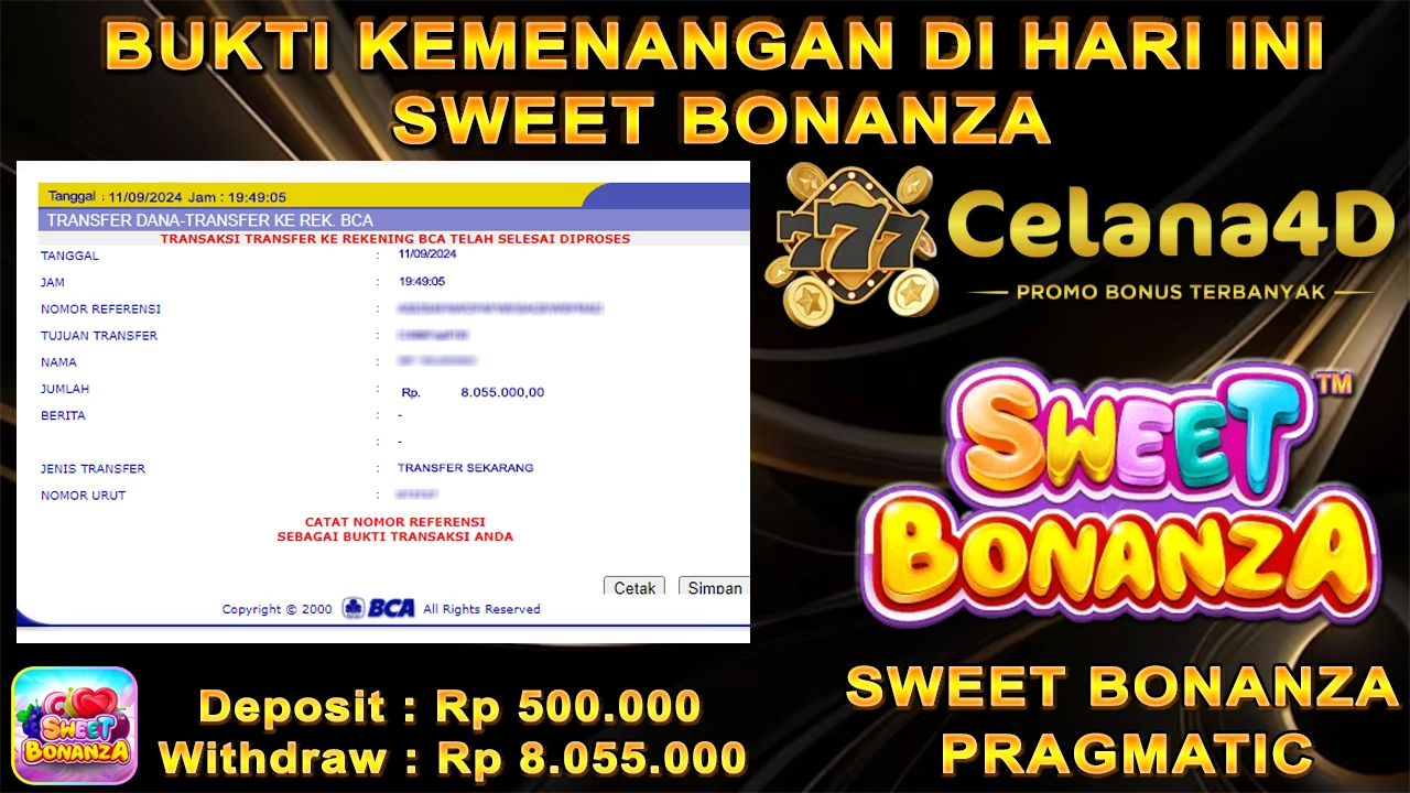 KEMENANGAN BESAR DI HARI INI DALAM GAME SWEET BONANZA ! 